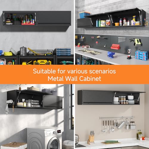 Coolsun Metal Wall Cabinet, Garage Wall Cabinet with Up-Flip Door, 31.5" W Wall Mounted Metal Storage Cabinet for Kitchen,Garage,Basement,Ware House Assembly Required (Black)