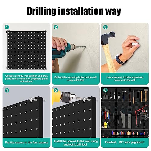 Hogurity Peg Board, 4 Pack Metal Pegboard Panels Black Pegboards Wall Organizer with Bent Frame Large Heavy Duty Peg Board for Walls Home, Garage Tool Storage, Office Organization, Craft Room, Kitchen