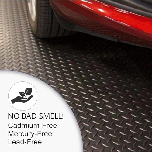 SEAL 4 x 8 FT Premium Garage Floor Mat, Solid 2.8mm Thick Lay-Flat Gray Commercial Grade Heavy Duty Parking Mat for Golf Cart, Workbench, ATV, Water/Stain Resistant Runner (Embossed Diamond Plate)