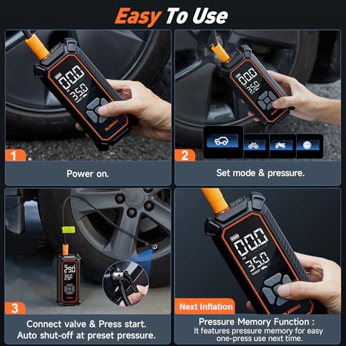 OlarHike Tire Inflator Portable Air Compressor, Lightning-Fast Inflation, Dual Power - 6000mAh & 12V DC, Cordless Air Pump for Car Tires, Bikes, Motorcycle, Balls with LED & Digital Pressure Gauge