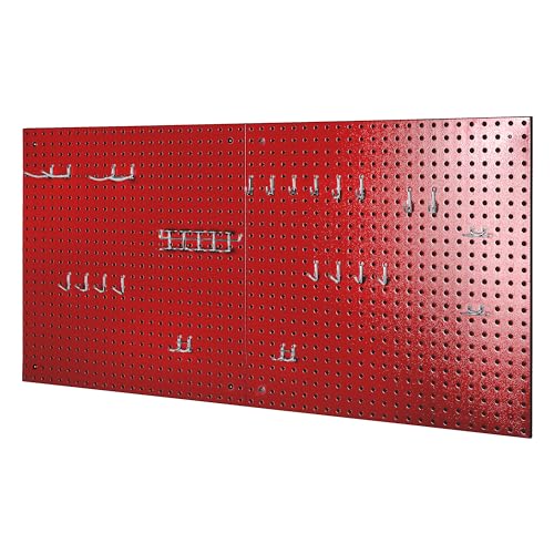 Seville Classics UltraHD® 2-Piece Pegboard Set w/ 23 Piece Hook Assortment, 24" W x 24" D, Red