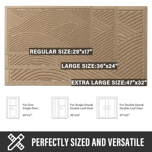HIYARD Sturdy Front Door Mat, Absorbent Muddy Dirt Resist Welcome Door Mats Outdoor Indoor, Stain and Fade Resistant, Non-Slip Backing Entry Mat Low Profile Doormat for Entryway, 29×17, Beige