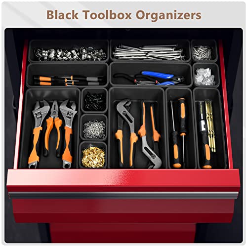 A-LUGEI【𝟰𝟲𝗣𝗖𝗦 & 5 Size】Tool Box Organizer Tray Divider Set, 【Black】 Bathroom Drawer Organizer Bin, Garage Organization and Storage Toolbox Rolling Tool Chest Cart Cabinet WorkBench Small Part