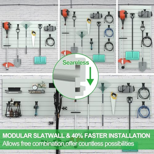 RELIANCER PVC Slat Wall Panels,4ft by 8ft (32 sqft) Garage Wall Organizer Storage System,Interlocking Slatwall Paneling Sheets,Workshop Slatwall Shelves Tools Organization,Wall Mounted Storage Rack