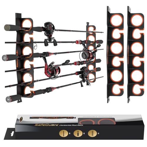 KastKing SafeGuard Fishing Rod Holder for Garage, Wall or Ceiling Mounted Fishing Rod Rack Storage Organizer, Fishing Pole Holder Holds 6 Rods or Combos in Less Than 18 Inches