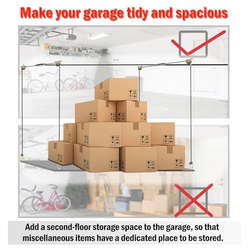 Adjustable Overhead Garage Storage Lift – Heavy Duty Ceiling Mounted Rack System, 300 lbs Capacity Hoist for Garage Organization