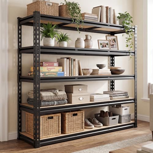 REIBII 5 Tier Garage Shelving,72''H Heavy Duty Storage Shelves,Adjustable Metal Shelving Shelves,Pantry Shelf for Small Offices, Libraries, Or Retail Spaces Basement72 H x 40" W x 20" D,2500LBS