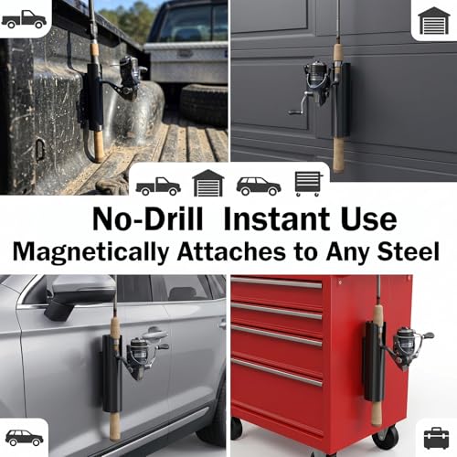 Magnetic Fishing Rod Holder for Car (2 Pcs),No-Drill Truck Bed Fishing Rod Holder,Magnetic Car Fishing Rod Holder for Truck, SUV, Garage Door & Golf Cart, Wall-Mounted Fishing Rod Storage Rack