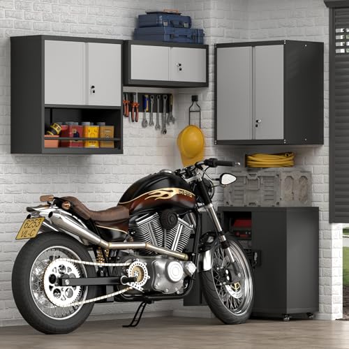 STEELIST Metal Locking Cabinet, 12.8" H Garage Cabinet Wall Mount, Steel Storage with Doors, Floating Storage Organization for RV, Hanging Cabinets for Workshop, Warehouse, Wall Cabinet