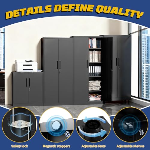 FLIXELIO Metal Storage Cabinet with Adjustable Shelves, 72" Steel Garage Storage Cabinets with Lock and 2 Door, Locking Tool Cabinet Utility Cabinets for Garage, Kitchen, Home Office, School, Shop