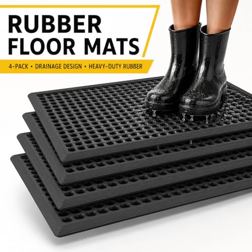BESEA 4Pack Rubber Floor Mats 24 x 36 Inch – Heavy Duty Outdoor Door Mats with Non-Slip Mesh Design, Weatherproof Garage Floor Mat, Kitchen Floor Mat for Wet or Slippery Areas