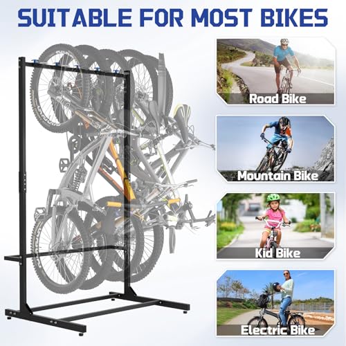 Kinchoix Freestanding Bike Rack with Caster Vertical Bike Storage Stand for Garage Indoor Bicycle Organizer Holds Up to 5 Bikes