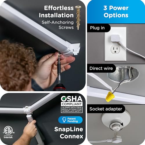 Enbrighten Ultrabrite Garage Lights, 10 Pack, 3 Rex, LED Gym Lighting, 10,000 Lumens, Dimmable with Remote, 5000K Bright White, Plug‑in or Hardwire, Hex Style, ETL Certified, 85814