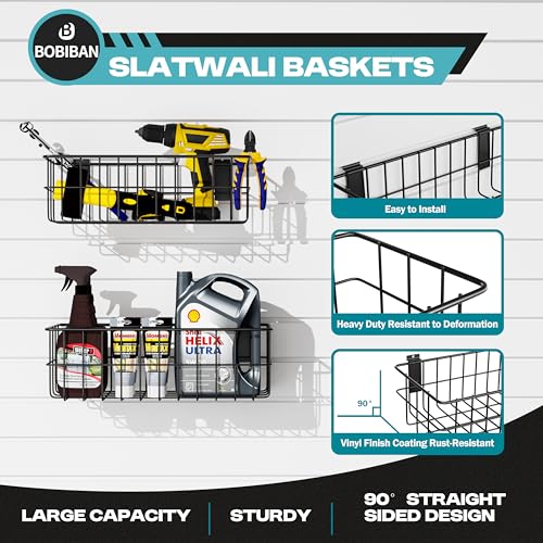 BOBIBAN 24PCS Slatwall Accessories Set, Includes Metal Slatwall Baskets, Shelves and Hooks, Heavy Duty Slat Wall Organizer Kit for Shops, Garage and Room Storage (Black,24pcs)