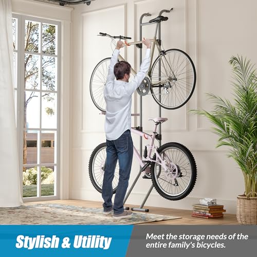 Suchtale 2 Bike Rack, Bicycle Rack, Bike Storage Rack for Garage, Gravity Bike Stand, Indoor Bike Organizer, Floor Vertical Bicycle Holder, Adjustable Wall Mount Cycle Hanger for Road Mountain Bikes