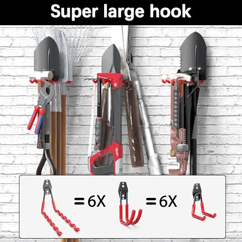 3-H Heavy Duty Garage Wall Hooks 20 Pack, Anti-Slip PVC Coating Wall Mount Garage Storage Utility Hooks, Heavy Load Organizer for Ladders, Yard Tools, Shovel, Weed Eater, Hoses & Bulk Items,Red