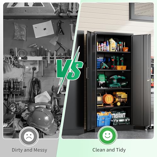 Tivostaral Metal Garage Storage Cabinet with Doors and Adjustable Shelves, 71" Tall Locker Organizer Steel Garage Cabinets, Lockable File Cabinet for Home, Office, Warehouse, Tools