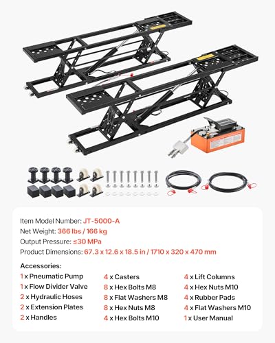 VEVOR Portable Car Lift, 5000 lbs Capacity, Heavy Duty Quick Lift with 25.6" Max Height, Pneumatic Pump, Wheels, 4 Rubber Pads & 4 Lifting Columns for Cars, Compact SUVs, Mini Trucks, Garage or Shop