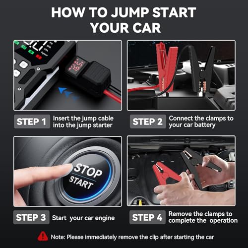 Portable Car Jump Starter with Air Compressor, ACEZUK 160PSI 8000A Jump Starter (All Gas/10.0L Diesel), 12V Battery Jump Box Car Battery Jumper Starter with 3.4" LCD Display, 2 Lights