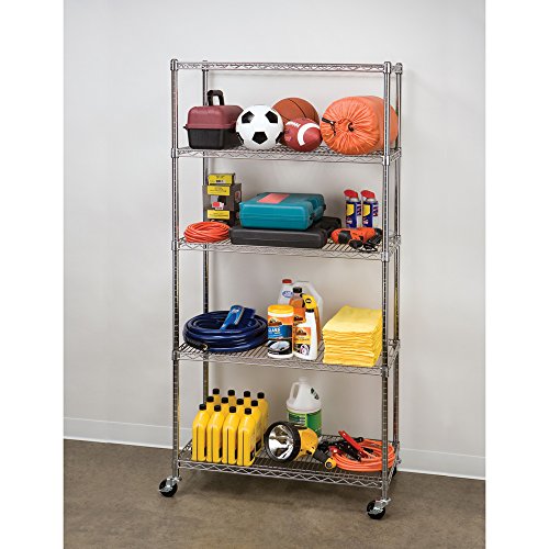 UltraDurable Commercial-Grade 5-Tier Steel Wire Shelving with Wheels, 36" W x 18" D x 72" H, Steel