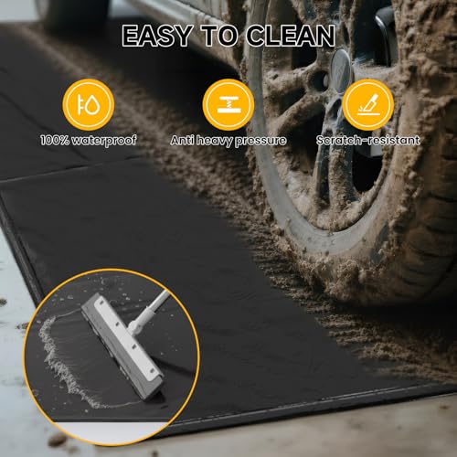 SUNYRISY 7'9" x 16' Containment Garage Floor Mat Under Car, Heavy Duty Waterproof Garage Carpet Floor Protection Non-Slip Parking Mat with Squeegee for Cars SUVs Trucks