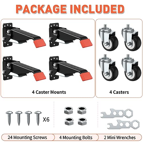 SPACEKEEPER Workbench Casters kit 660 Lbs - Retractable Casters Heavy Duty Bench Caster Wheels Designed for Workbenches Machinery & Tables, 4 Pack