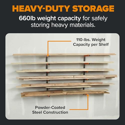 Bora Wood Organizer and Lumber Storage Rack with 6-Level Wall Storage Racks – Indoor and Outdoor Use, In Orange PBR-001