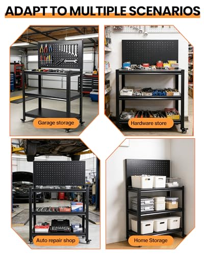 Pterying 52" Rolling Work Table, Adjustable Height Workbench with Lockable Wheels, Pegboard, Heavy Duty Mobile Work Bench for Garage, Tool Workshop, Woodworking and Mechanics