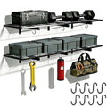 2 Pack Heavy Duty Garage Wall Shelves, 46"x12.5" Wall Mounted Floating Storage Shelf with 8 Hooks, Reinforced Powder Coated Steel Industrial Shelving, 380 LBS Load Capacity for Basement Workshop Shop
