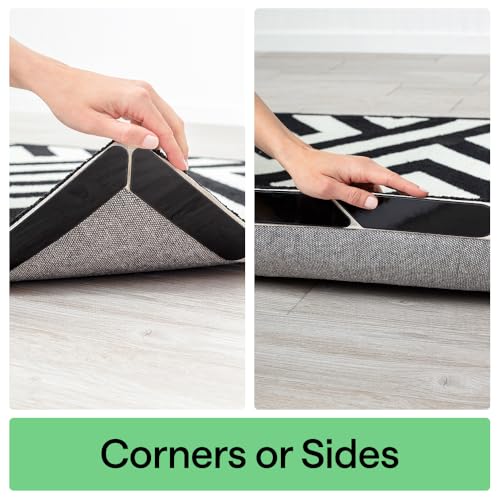 GORILLA GRIP SoakSTOPPER Door Mat, 24x17, Gray and Rug Corner Grippers, OneSize, Black Bundle