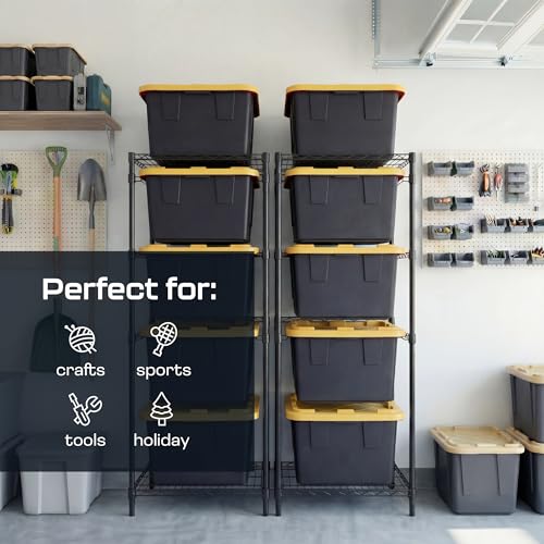 MonsterRAX 5-Tier Heavy Duty Garage Slide Bin Storage Rack for 27-Gallon Totes. Industrial metal organization, 250lb capacity, NSF Certified. (2-Pack) (Bins not included) (Black)