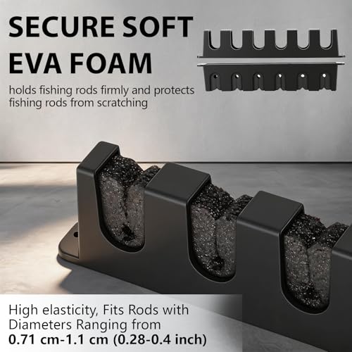 UNITACKLE Fishing Rod Holder Wall Mount, Vertical/Horizontal Fishing Rod Rack with EVA Foam Padding, 6 Rod Storage for Garage, Boat, Shed, Truck, Fishing Pole Stand Organizer,Fishing Gear Accessories