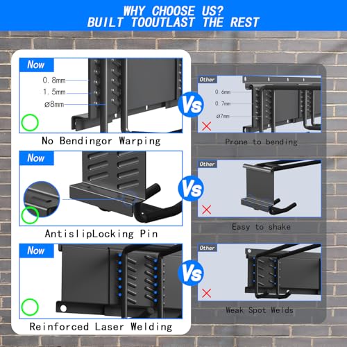 CBWLWJ 64'' Garage Tool Organizer Wall Mount - Heavy Duty 680 lbs Capacity Tool Rack with 10 Adjustable Hooks, Wall Mounted Storage System for Garage, Shed, Workshop (Black)