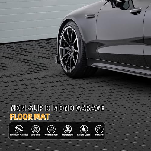 LulnCush 8.2x21 FT Garage Floor Mat, 2.8mm Thickened Diamond Plate PVC Garage Flooring Roll for Under Car Parking, Heavy Duty Garage Floor Protector 172.2 SQFT for Garage, RV Trailer, Basement, Black