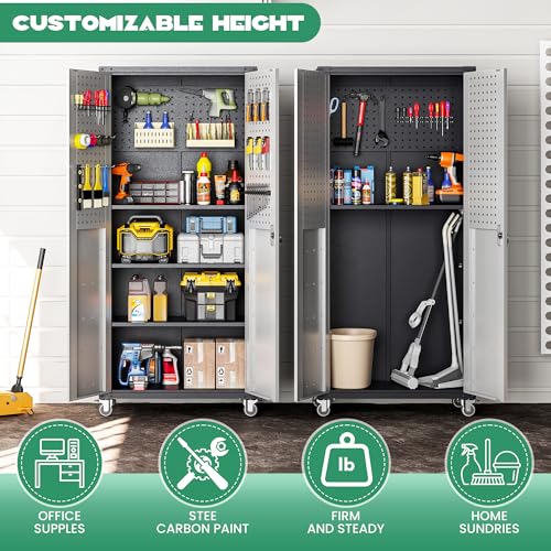 VIYET 10-Piece Heavy Duty Steel Garage Cabinet System | All-in-One Modular Garage Cabinet Set for Ultimate Workshop Organization | Easy Assembly Garage Storage Cabinets & Tool Bench