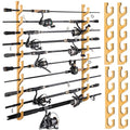 PLUSINNO H5W Horizontal Fishing Rod/Pole Holders for Garage, Wall or Ceiling Mounted Rack, Solid Wood Fishing Rod Holder Holds up to 5/10/20 Rods or Combos Fishing Gear, Gifts for Men
