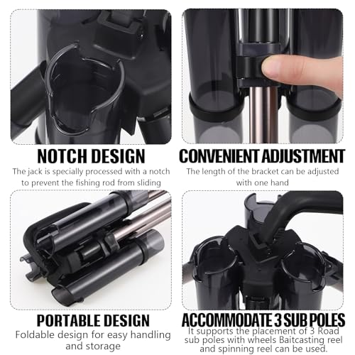 Gisafai Fishing Rod Carrier Surf Fishing Holder Foldable Pole Holder Stand 3 Rod Portable Vertical Beach Pole Storage Freestanding Rack for Fisherman Garage Home Outdoor(15.35 Inches,Black)