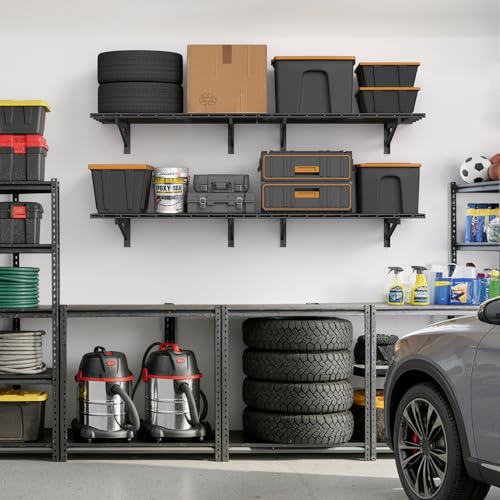Jusgym 4 Pack Heavy Duty Garage Wall Shelving Set (2x3ft), Wall Mounted Garage Shelves 1400lbs Capacity, 24"x72" Shelf Storage Rack Floating Shelves, Black