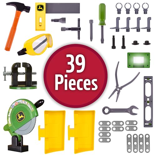 John Deere Kids Workbench, Power Tools Workshop, Build Your Own Toy Tool Box with 39 Realistic Toy Tools and Accessories, 5+