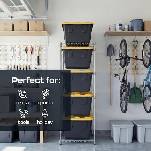 Bin Storage Rack with 5-Pack 27 Gallon Storage Totes – Holiday Decoration Organization, Declutter, NSF Certified, Zinc Plated, Heavy Duty Metal for Garage or Workspace, Steel, 31″ x 23″ x 72″