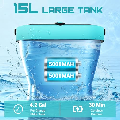Cordless Washer,Foldable Washer with 2x5.0Ah Battery, 4 Adjustable Model, 4.5Gal Tank 10FT Hose, 6-in-1 Nozzle for Car Washer,Patio,Camping