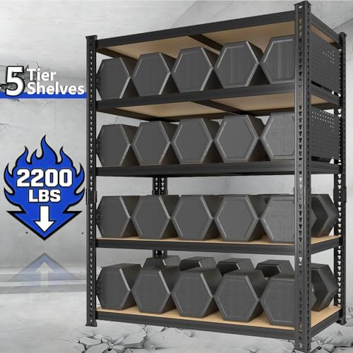 ZEUKMXOO 40''W Garage Storage Shelves, Storage Racks Shelving Units, Storage Shelves Heavy Duty, Adjustable Metal Shelves with 2 Pegboards for Basement, Warehouse, Pantry, Kitchen, 2200 LBS