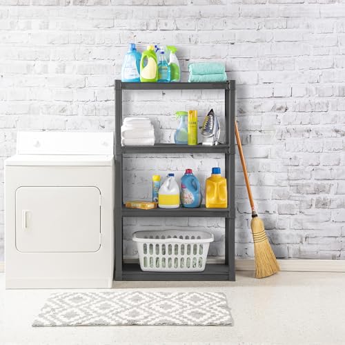 Sterilite 4 Shelf Plastic Storage Unit Bundled with Easy to Assemble Storage Cabinet for Garage, Pantry & Kitchen Organization, 4 Shelves, Gray