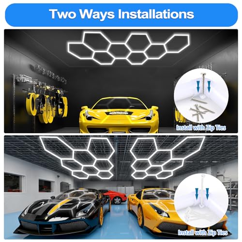 LZHOME Hexagon LED Garage Light: Super Bright 40000LM Honeycomb Garage Light, 8 Hex DIY Hexagon Led Lights for Gym Basement Hair Salon