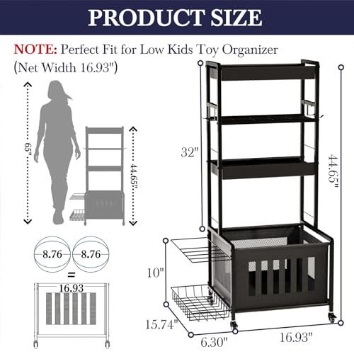 Faesun Sports Equipment Organizer, Ball Storage Rack for Garage, 4-Tier Indoor/Outdoor Rolling Ball Carts with Wheels for Toy Sports Gear Storage, Black