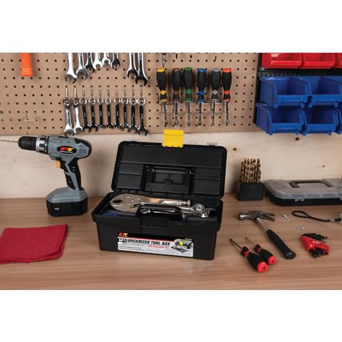 Performance Tool W54012 Heavy Duty Plastic Organizer Tool Box for Workshops and Garages, Black, 12.5-Inch