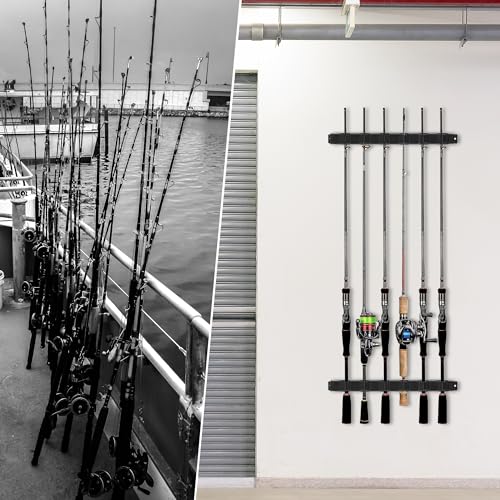 Xproutdoor Fishing Rod Holder Wall, Vertical/Horizontal Fishing Rod Holder, Rod Stands Fishing Rods, Fishing Rod Stands for Family Wall Garage Storage 6 Fishing Rods