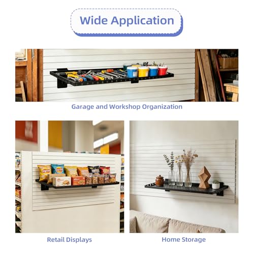 MOLIGOU 2 Pcs Metal Slatwall Shelves, 24 x 10 inch Heavy Duty Slat Wall Hanging Shelf, Slatwall Organizer Shelves for Garage, Retail, Home Storage