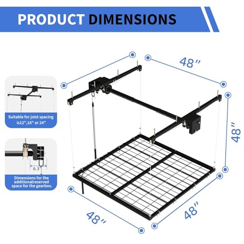 EliteEdge 4x4 FT Overhead Garage Ceiling Storage Rack, 350 LBS Heavy-Duty Lift Elevator System with Smooth Hand Crank, Space-Saving Hoist Organization for Bins, Tools & Seasonal Gear