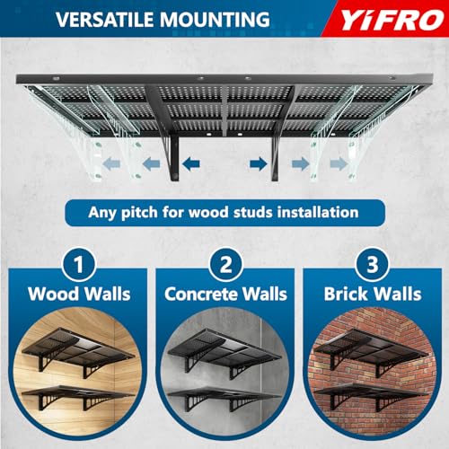 YIFRO 2-Pack 2x3ft Heavy Duty Garage Wall Shelving, 500 lbs Load Capacity, Garage Shelving Wall Mounted, Garage Storage Rack with Hooks, Black